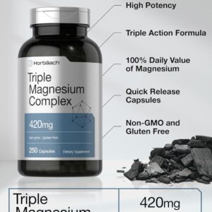 Horbäach Triple Magnesium Magnezyum Complex 420 mg 250 Caps Gluten Free Magnesium Oxide, Citrate