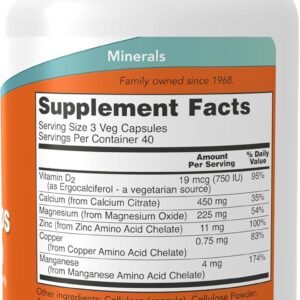 NOW Foods Calcium(Kalsiyum) Citrate Vitamin D2, Magnesium, Zinc, Copper, and Manganese 120 Veg Caps