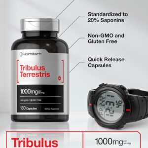 Horbaach Tribulus Terrestris for Men 1000mg 180 Capsules Non-GMO and Gluten Free