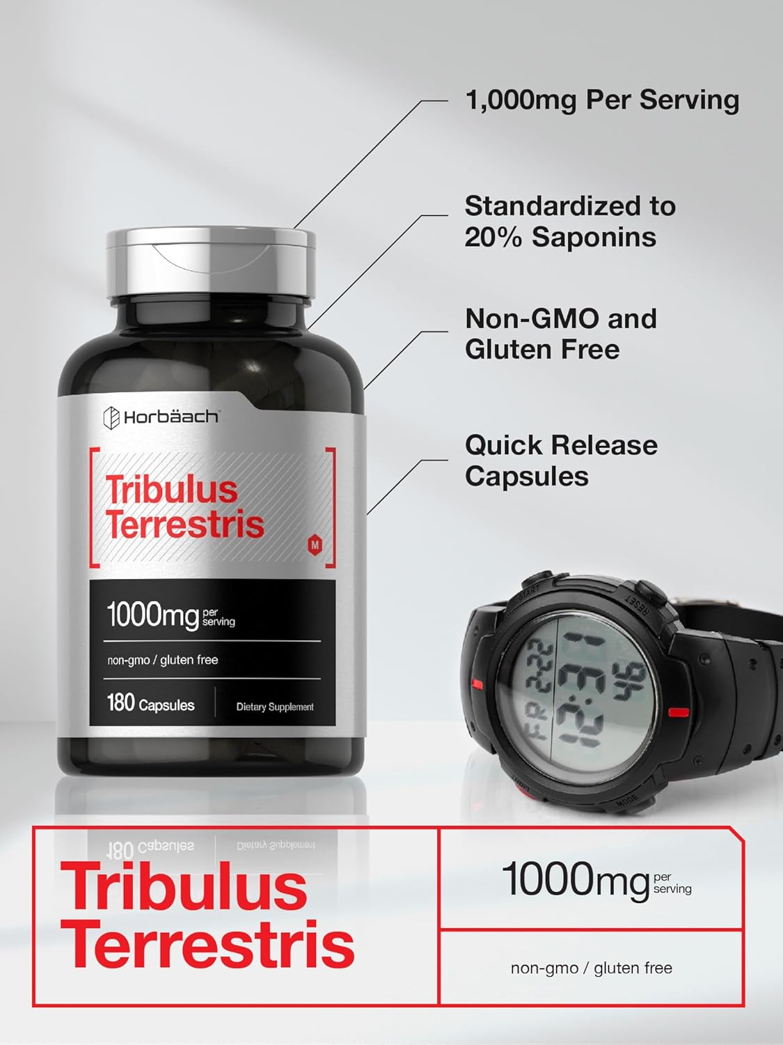 Horbaach Tribulus Terrestris for Men 1000mg 180 Capsules Non-GMO and Gluten Free - Görsel 2