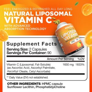 Nutrivein Liposomal Vitamin C 1650mg Defenses & Overall Well-Being- 180 Caps - Görsel 4