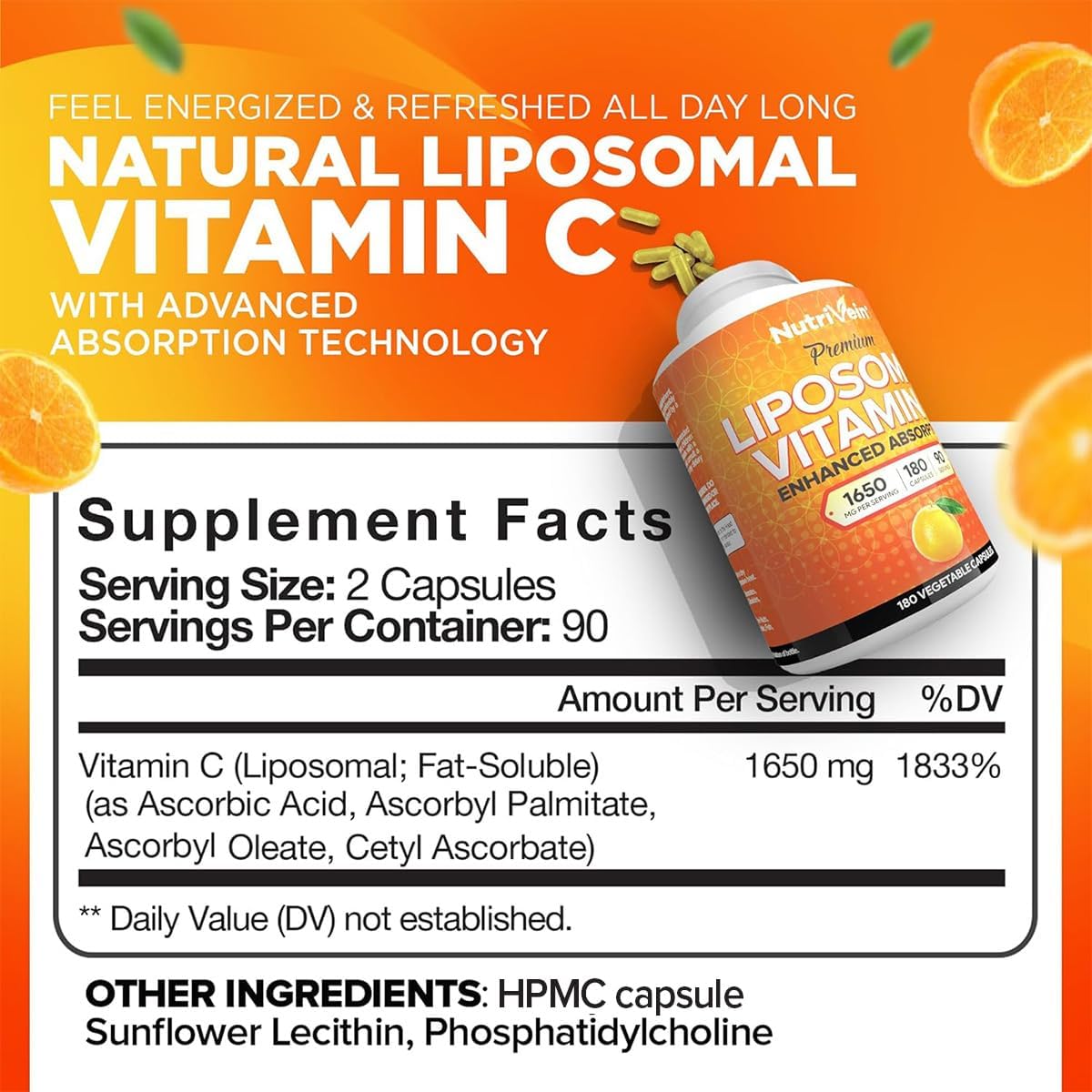 Nutrivein Liposomal Vitamin C 1650mg Defenses & Overall Well-Being- 180 Caps - Görsel 4