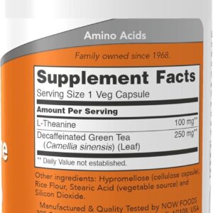 NOW Foods Supplements, L-Theanine 100 mg with Decaf Green Tea, Stress Management*, 90 Veg Capsules