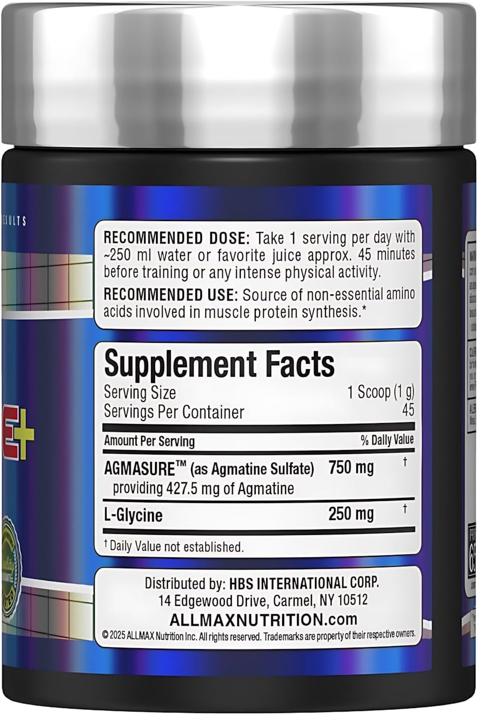 ALLMAX AGMATINE+ Powder Agmatine Sulfate with Glycine Unflavored PreWorkout Pump Supplement 45 Servings - Görsel 2
