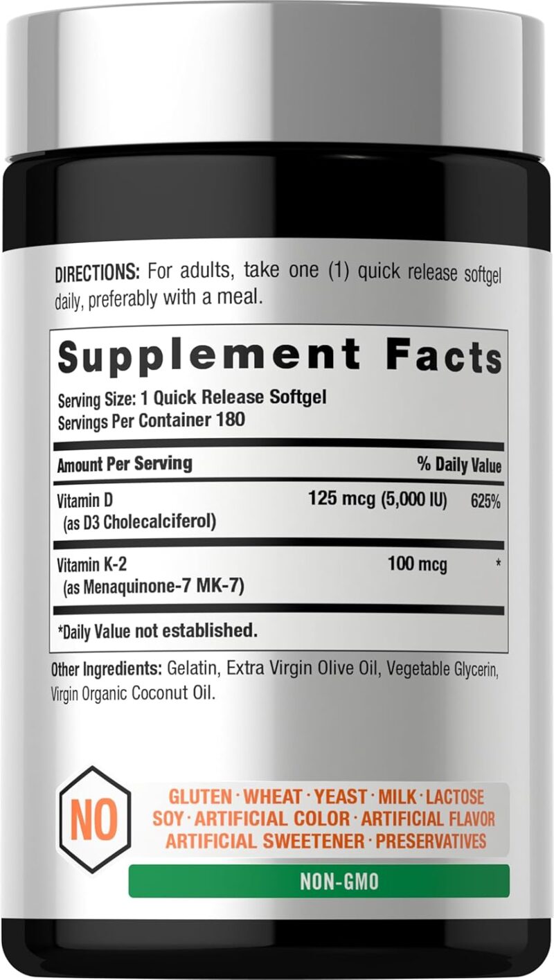 Horbäach Vitamin D3 K2 5000 iu 100mcg MK-7 Complex 180 Softgel - Görsel 3