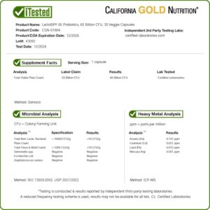 California Gold Nutrition LactoBif 65 Probiotics 30 Veggie Capsules