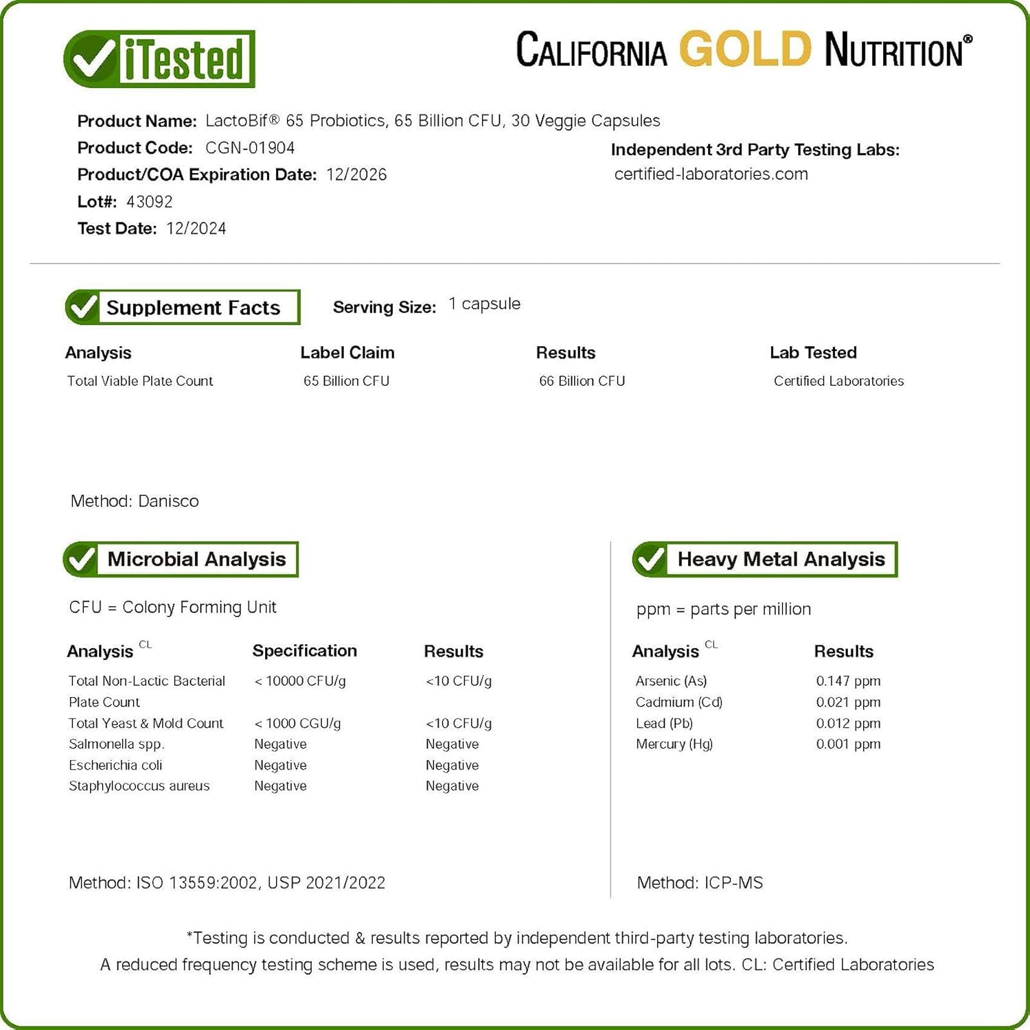 California Gold Nutrition LactoBif 65 Probiotics 30 Veggie Capsules - Görsel 2