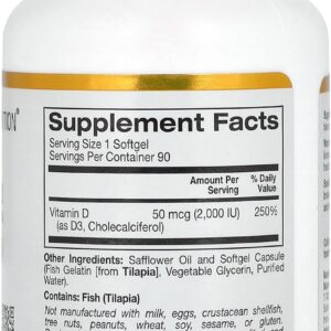 California Gold Nutrition Vitamin D3, 50 mcg (2,000 IU), 90 Fish Gelatin Softgels