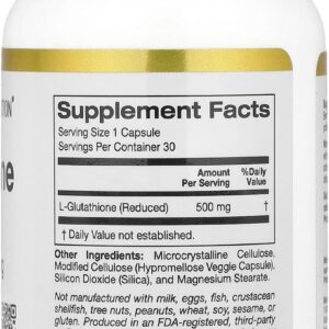 California Gold Nutrition L-Glutathione Glutatyon 500 Mg 30 Caps