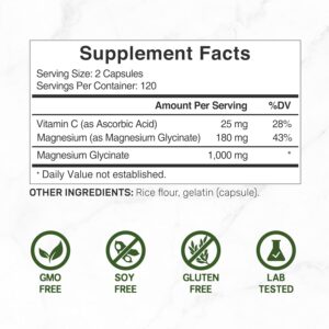 Deal Supplement Magnesium Magnezyum Glycinate 1,000mg Plus Vitamin C, 240 Capsules - Görsel 3