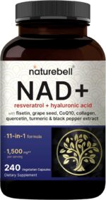 NatureBell NAD+ 11-in-1 Complex 1,500 mg NMN Alternative Resveratrol CoQ10 Hyaluronic Acid, Fisetin 240 Veggie Caps