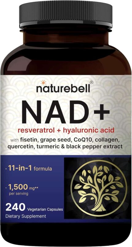 NatureBell NAD+ 11-in-1 Complex 1,500 mg NMN Alternative Resveratrol CoQ10 Hyaluronic Acid, Fisetin 240 Veggie Caps