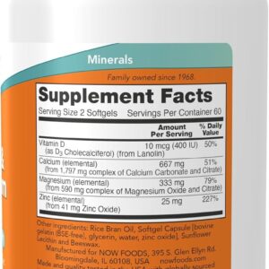 NOW Foods, Calcium (Kalsiyum) & Magnesium(Magnezyum) with Vitamin D3 and Zinc 120 Softgels
