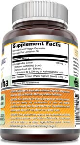 Amazing Formulas Ashwagandha Hint Ginseng Extract Supplement | 3000 Mg Per Serving | 120 Veggie Caps - Görsel 2