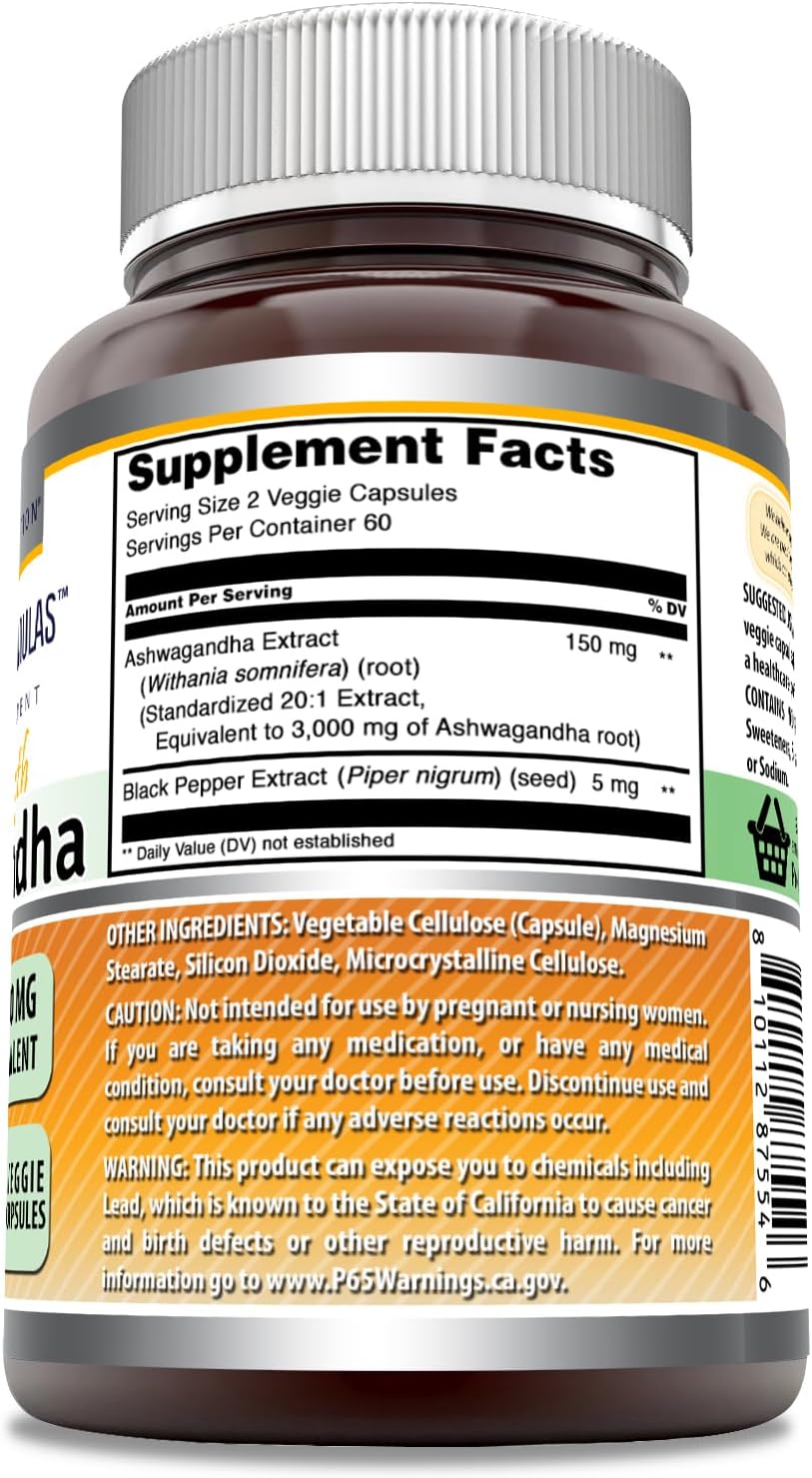 Amazing Formulas Ashwagandha Hint Ginseng Extract Supplement | 3000 Mg Per Serving | 120 Veggie Caps - Görsel 2