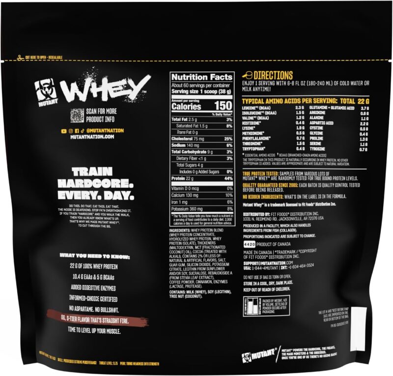 Mutant Whey – 100% Whey Protein Powder Shake, Gourmet Taste, 22g of Protein, Fast Absorbing, Easy Digesting 5lbs - Triple Chocolate - Görsel 3