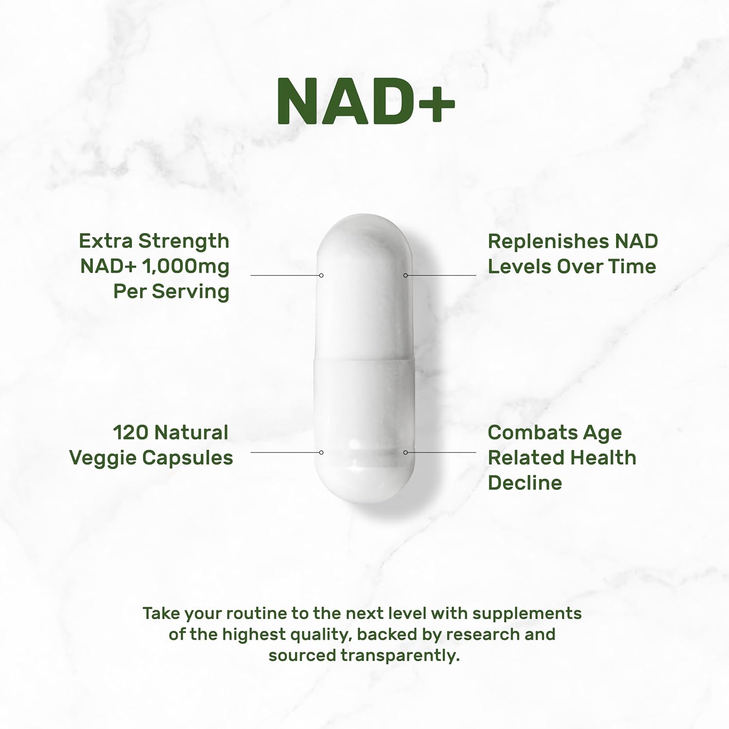 Deal Supplement NAD+ Women & Men Promote Energy, Anti-Aging Cell Regeneration 1000mg 120 Veggie Caps