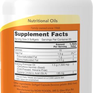 NOW Foods Evening Primrose Oil 500 mg with Healthy skin Naturally Occurring GLA (Gamma-Linolenic Acid), 250