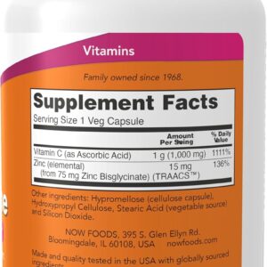 NOW Foods Supplements C-1000 Vitamin & Zinc Immune Support Antioxidant Protection 90 Veg Caps