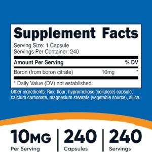 Nutricost Boron Citrate Bone strength 10mg 240 Vegetarian Capsules, Gluten Free and Non-GMO