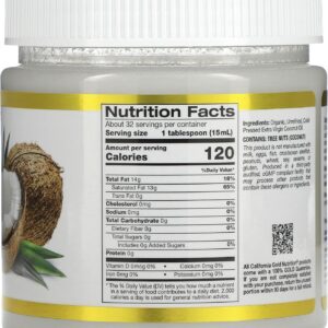 California Gold Nutrition Superfoods Cold Pressed Organic Virgin Hindistan Cevizi Yağı Coconut Oil 473 ml