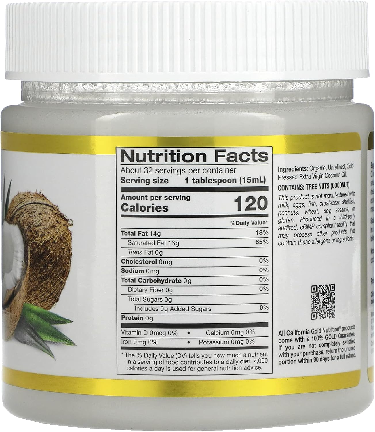California Gold Nutrition Superfoods Cold Pressed Organic Virgin Hindistan Cevizi Yağı Coconut Oil 473 ml - Görsel 2