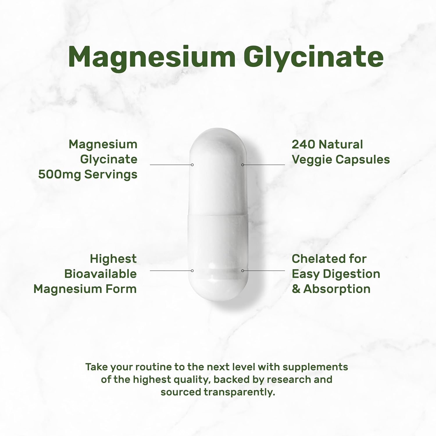 Deal Supplement Magnesium Glycinate 500mg, 240 Veggie Capsules