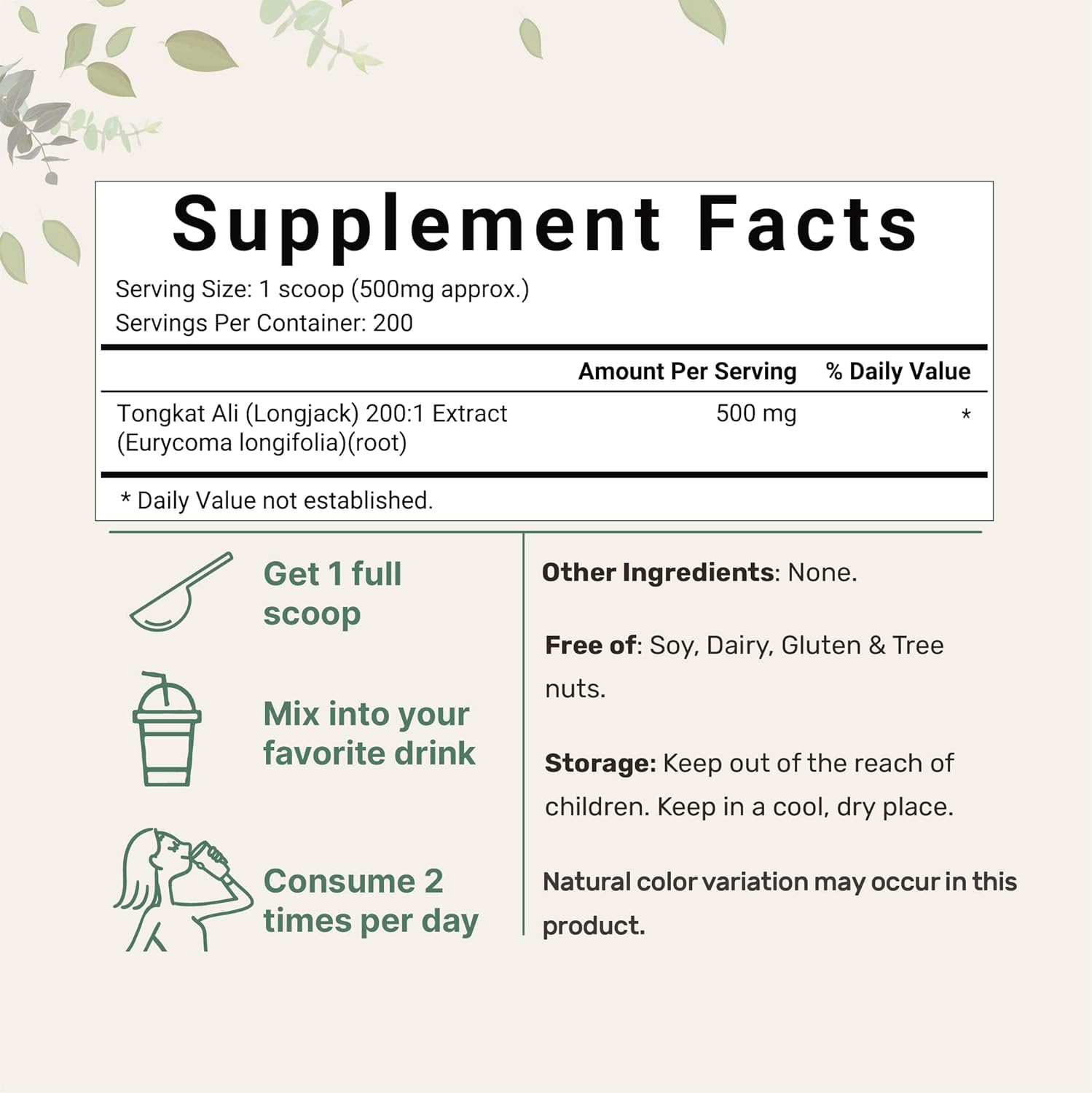 Micro Ingredients Tongkat Ali 200:1 Extract Powder 100 gr - 200 Servis - Görsel 3