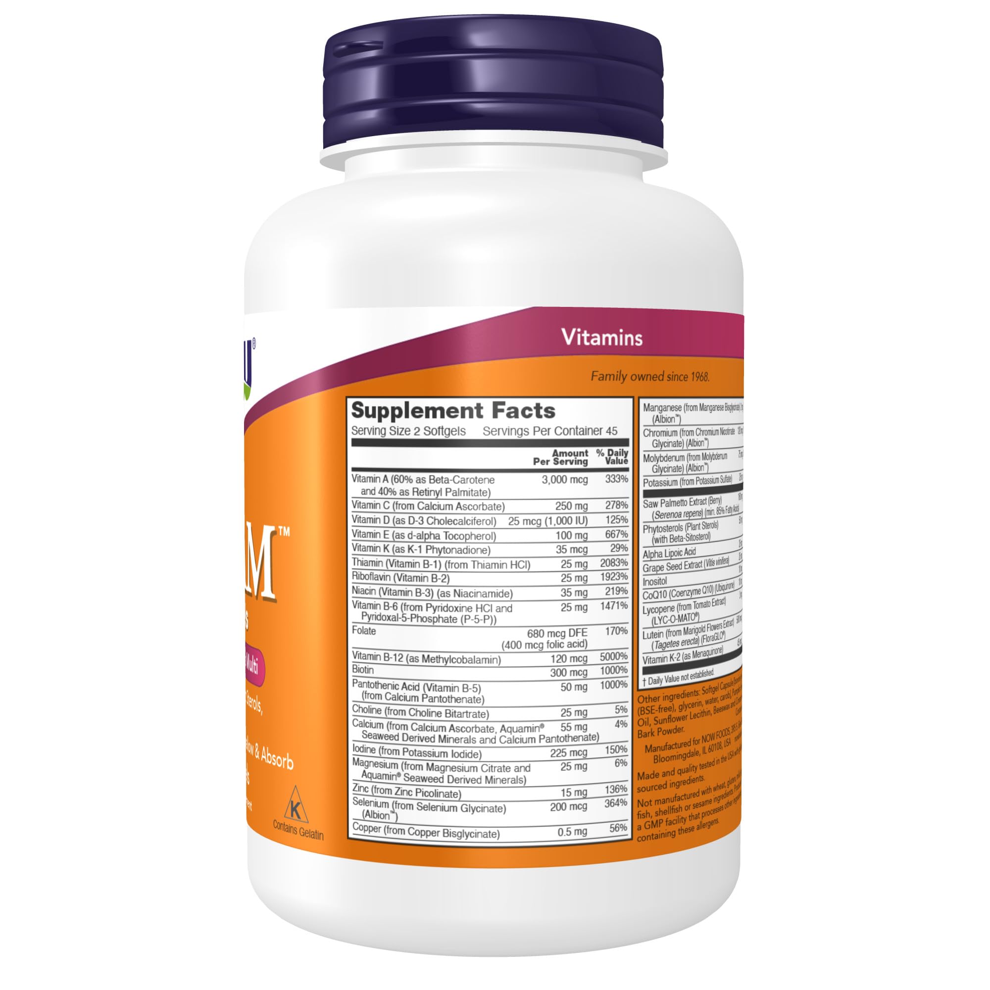NOW Foods ADAM Superior Men’s Multi Vitamin 90 Softgels