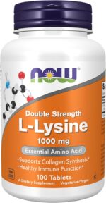 NOW Foods, Double Strength L-Lysine Lizin Çift Güçlü, Amino Asit 1,000 mg, 100 Tablet