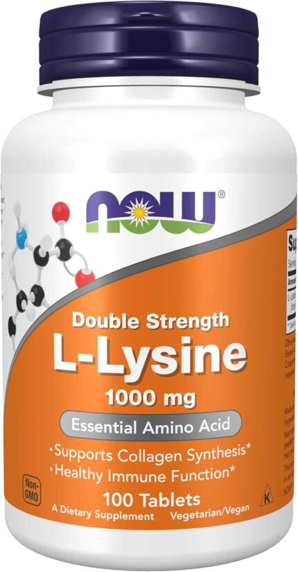 NOW Foods, Double Strength L-Lysine Lizin Çift Güçlü, Amino Asit 1,000 mg, 100 Tablet