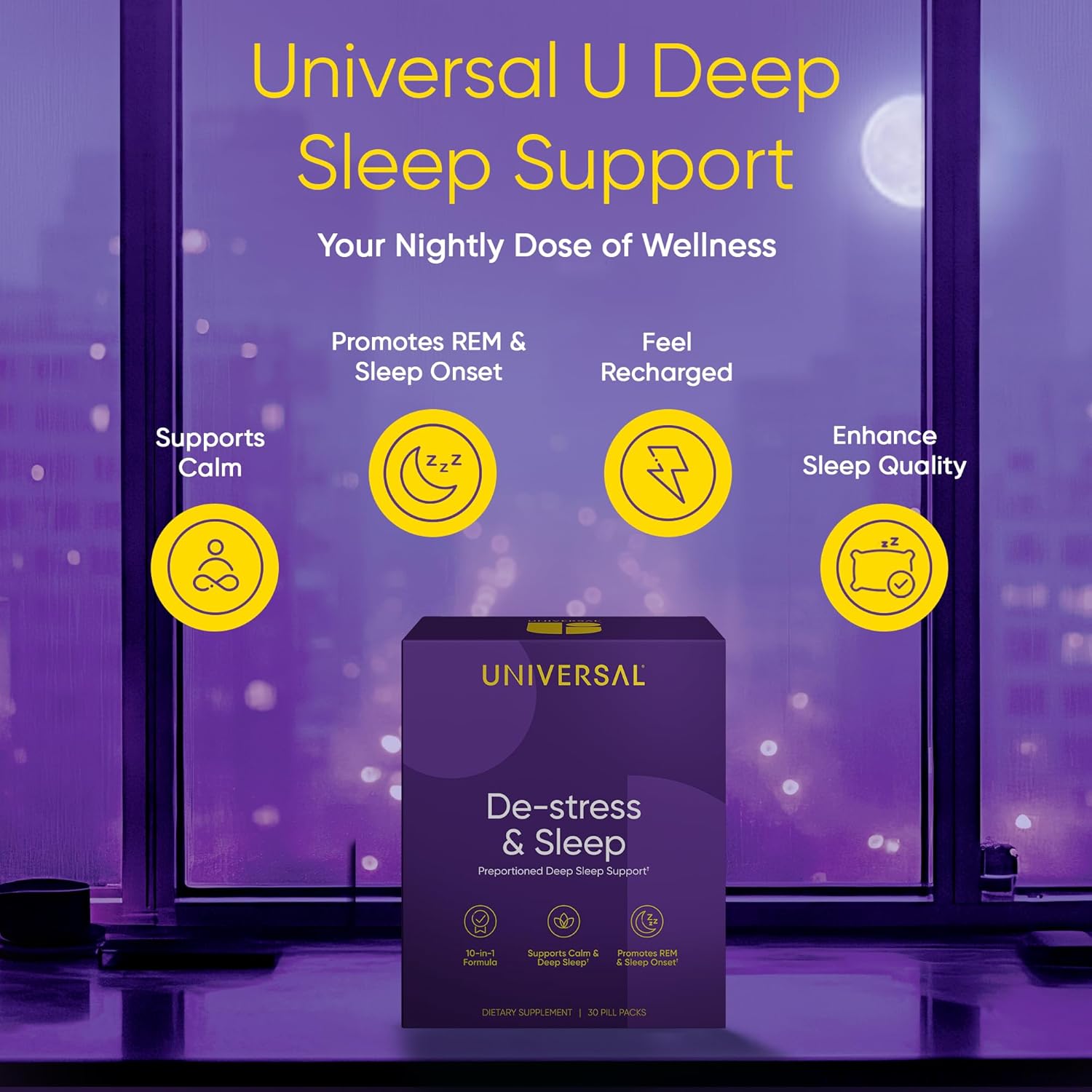 Universal U De-Stress & Sleep Multivitamin Ashwagandha & Theanine & Valerian Root & Melatonin 30 Pill Packs - Görsel 2