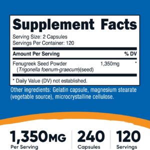 Nutricost Fenugreek Çemen tozu Seed 1350mg 240 Capsules – Gluten Free, Non-GMO