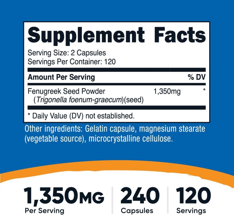 Nutricost Fenugreek Çemen tozu Seed 1350mg 240 Capsules - Gluten Free, Non-GMO - Görsel 2