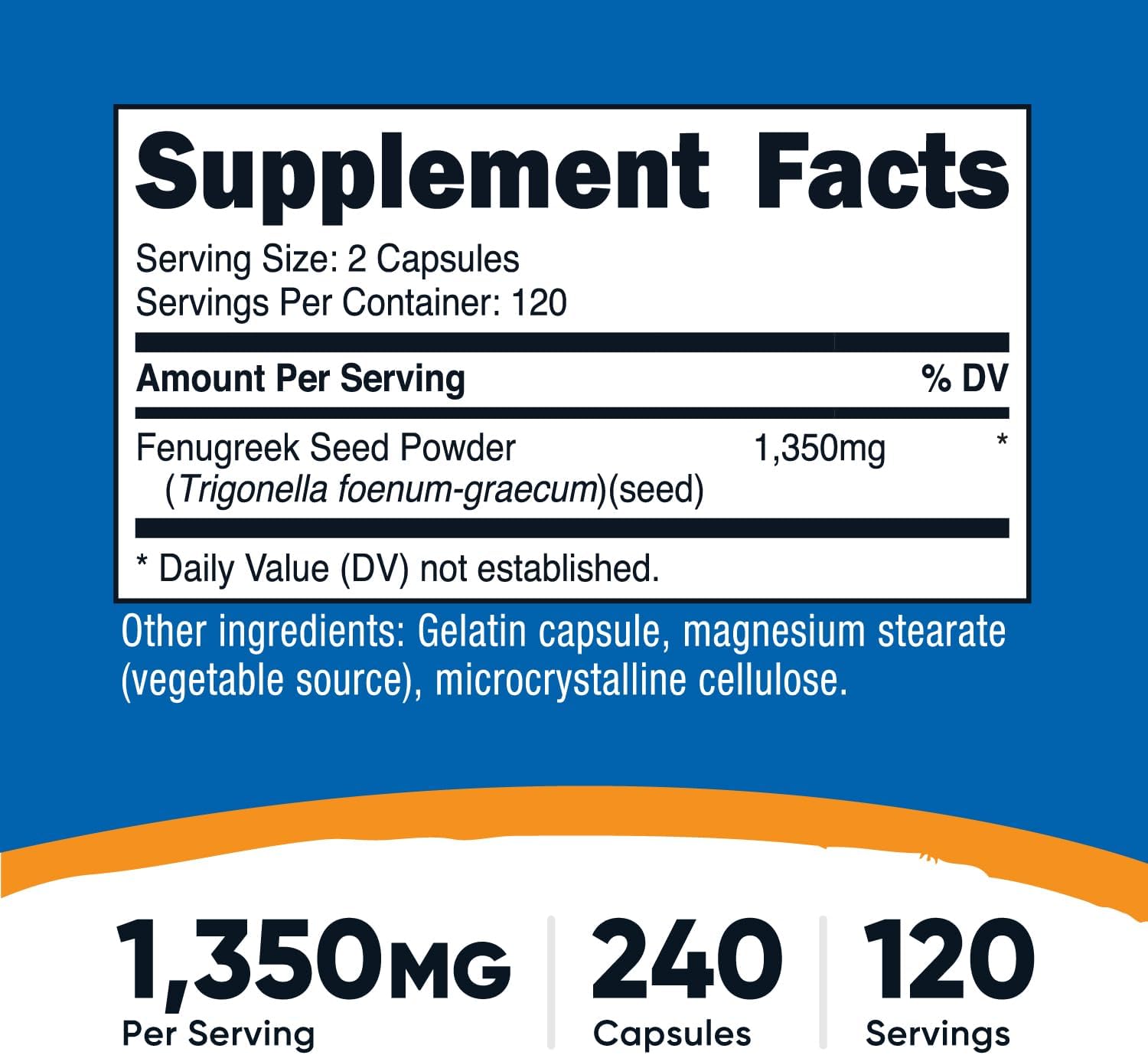 Nutricost Fenugreek Çemen tozu Seed 1350mg 240 Capsules - Gluten Free, Non-GMO - Görsel 2
