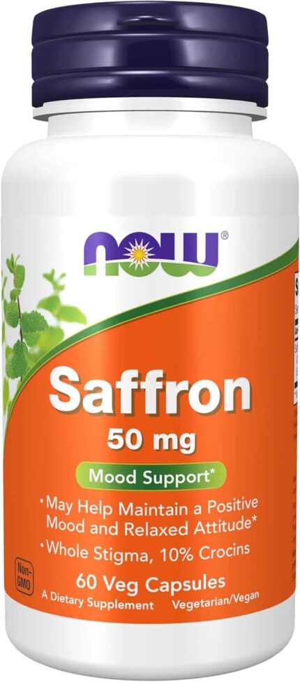 NOW Foods Saffron Whole Herb 50 mg with 10% Crocins, 60 Veg Caps