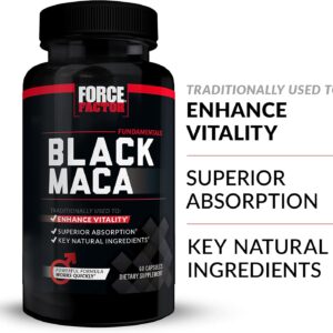 Force Factor Black Maca Root Vitality for Men 1000mg, 60 Capsules