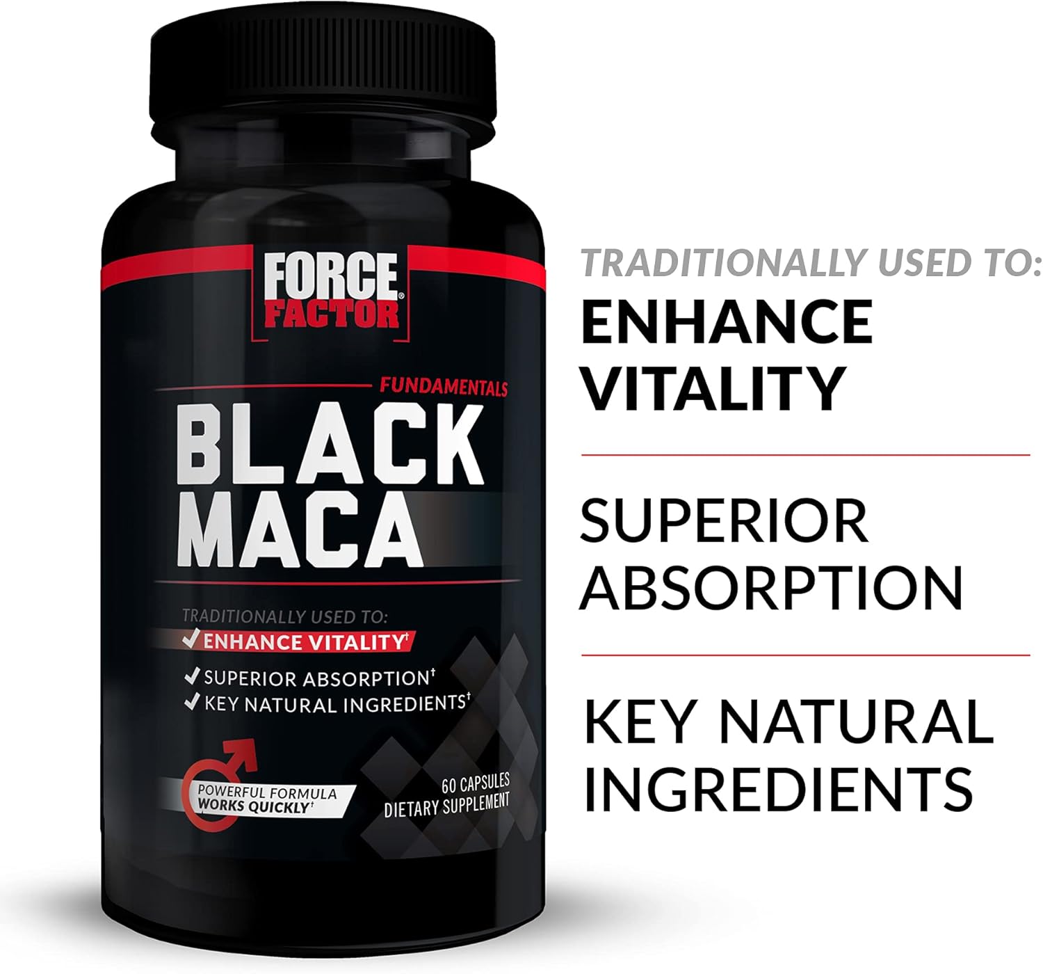Force Factor Black Maca Root Vitality for Men 1000mg, 60 Capsules - Görsel 2