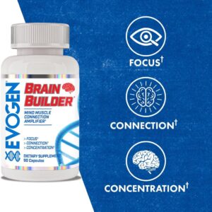 Evogen Brain Builder Neuro Mind Boosts Focus Concentration & Connection Lions Mane Bacopa Monnieri Alpha-GPC 90 Caps