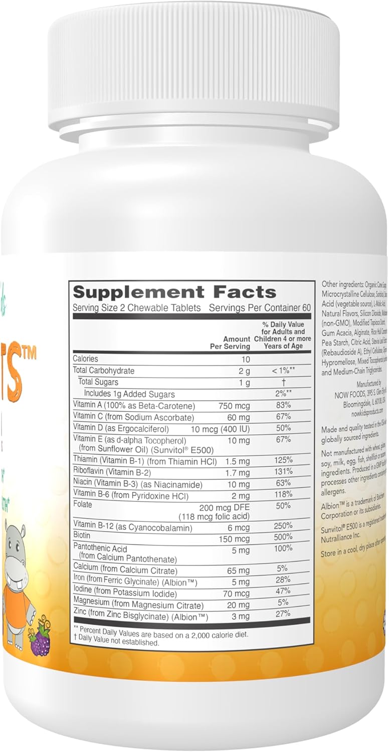 NOW Foods, Kid Vits Vitamin™, Grape Splash, 120 Çiğnenebilir Tablet (+4 Yaş Çocuk vitamini) - Görsel 3