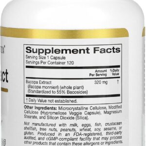 California Gold Nutrition Bacopa Memory Cognitive Extract 320 mg, 120 Veggie Caps