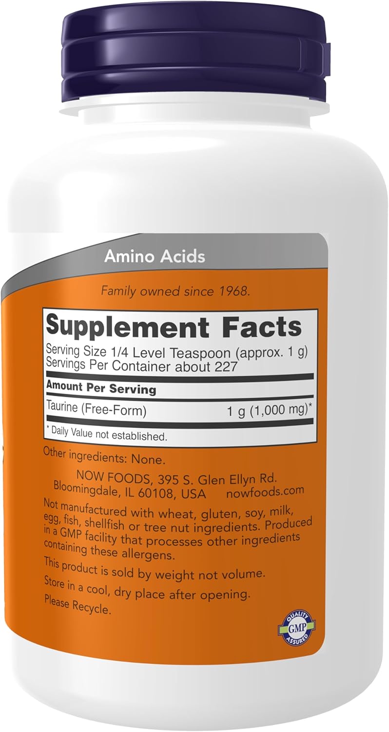 NOW Foods Taurine Pure Powder Nervous System Health Amino Acid 1000 mg 227 Gram - Görsel 2