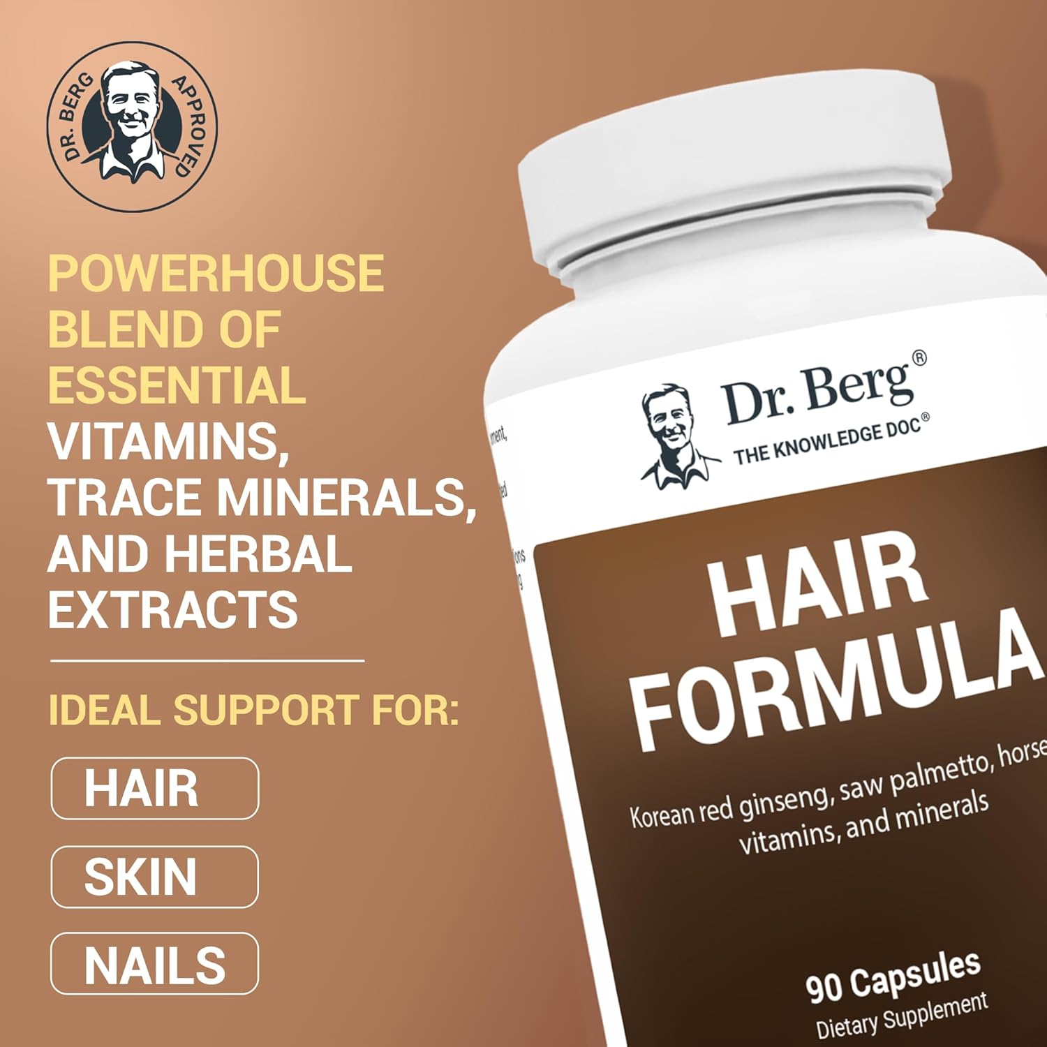 Dr. Berg All-in-One Vitamins for Hair Skin & Nails with Biotin Saw Palmetto DHT Blocker 90 Caps - Görsel 5