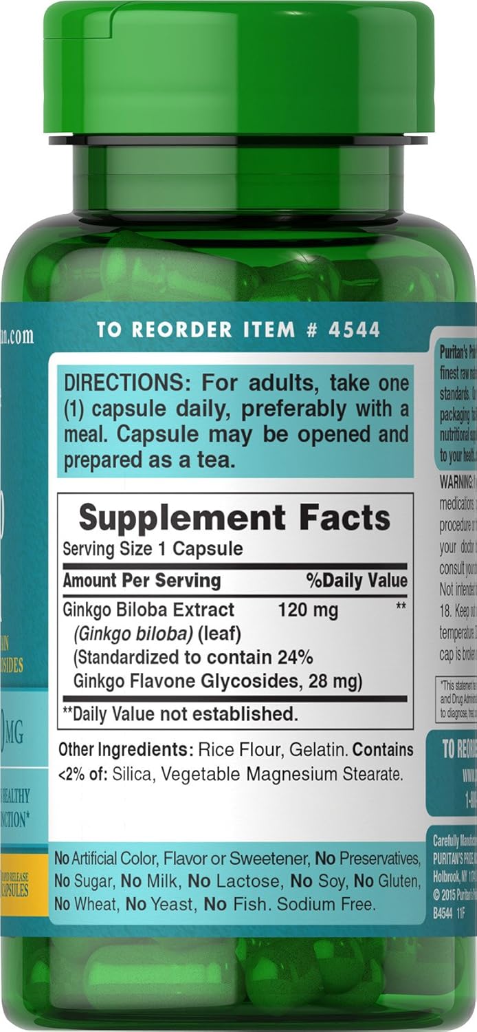 Puritan's Pride Ginkgo Biloba Extract 120 mg - 100 Caps - Görsel 3