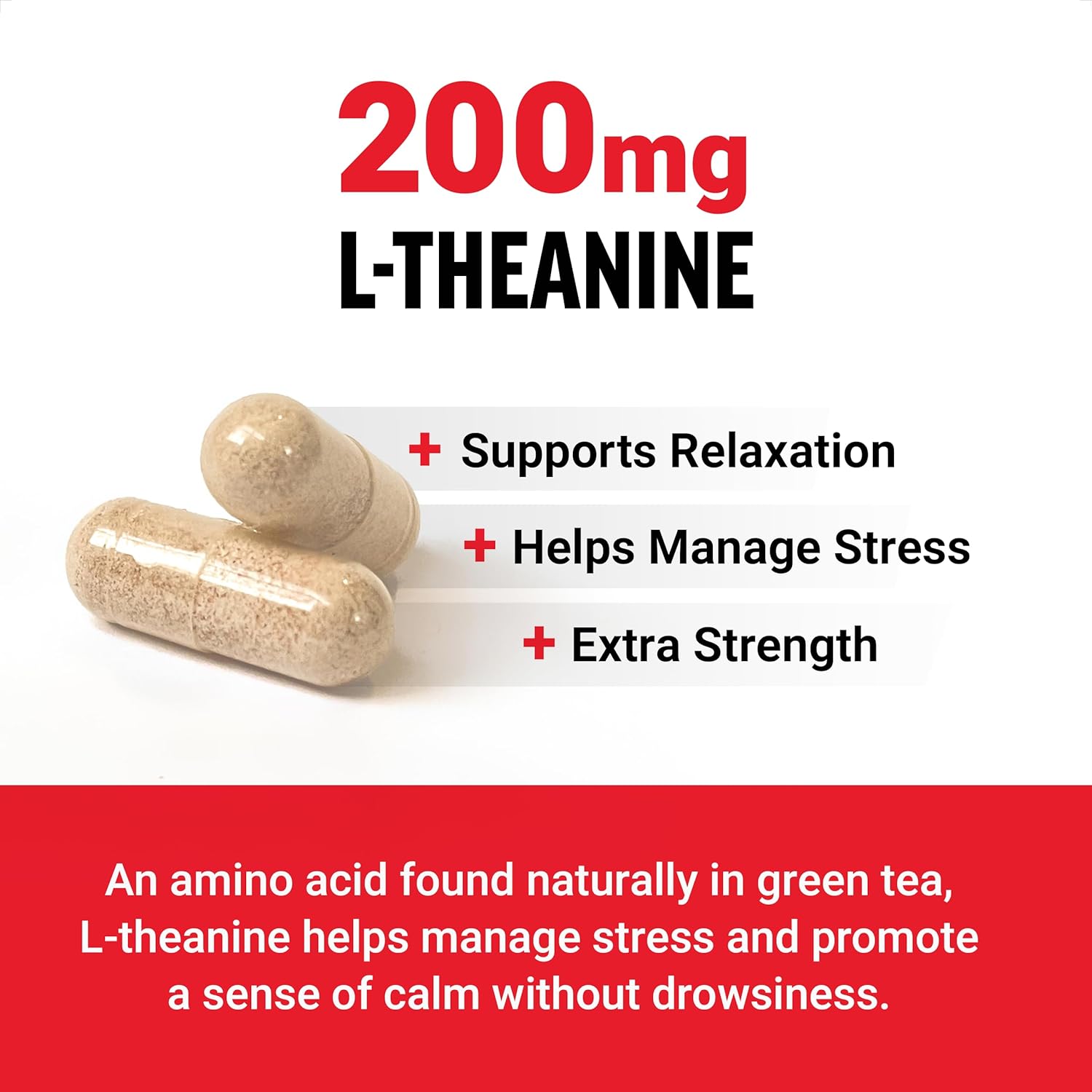 FORCE FACTOR Extra Strength L-Theanine Stress Relief, and Supporting Calm Relaxation 200mg 60 Veg - Görsel 4