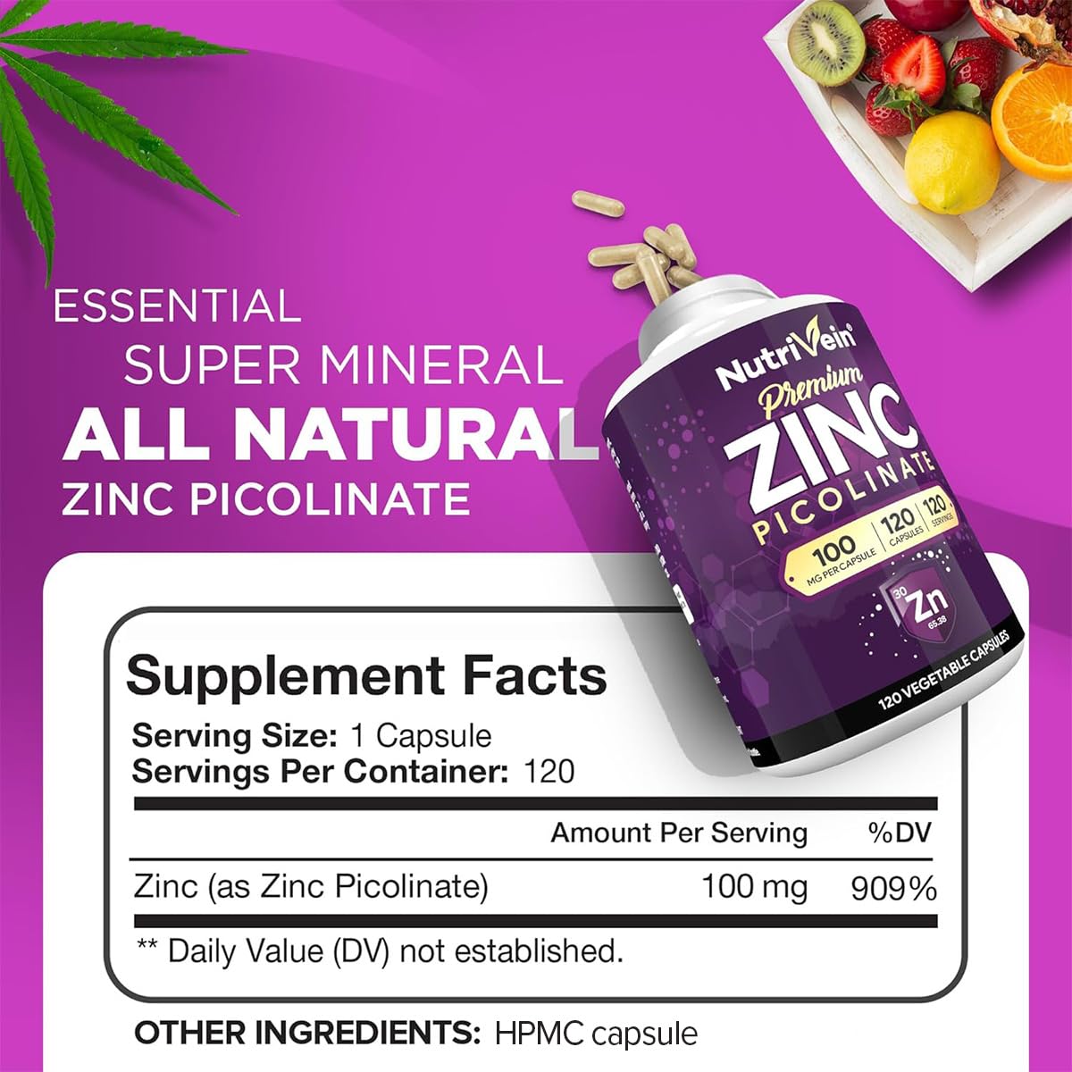 Nutrivein Zinc(Çinko) Picolinate 100 mg – 120 Caps