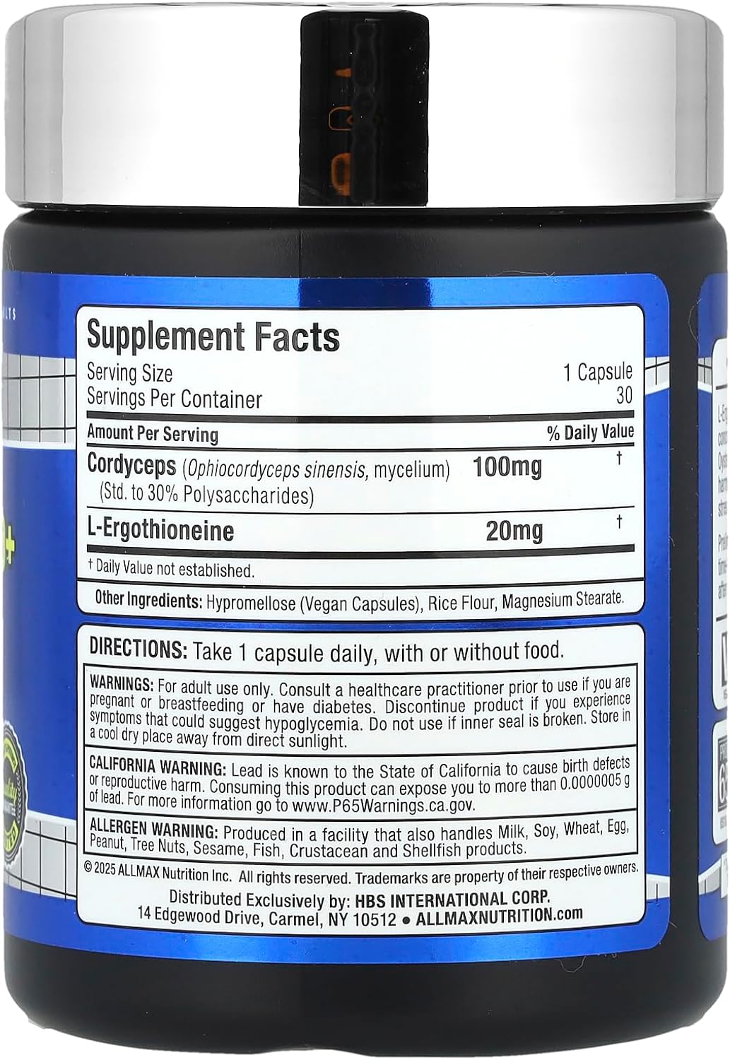 ALLMAX EGT20+ L-Ergothioneine Cordyceps 30 Vegan Caps - Görsel 2