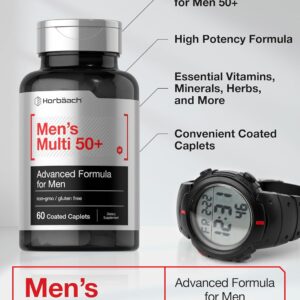 Horbaach Mens Multivitamin 50 Plus 60 Caplet Calcium Magnesium Molybdenum Vitamin A, B, C, D & E 50+