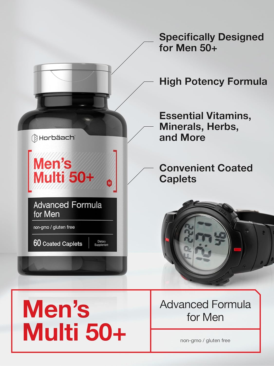 Horbaach Mens Multivitamin 50 Plus 60 Caplet Calcium Magnesium Molybdenum Vitamin A, B, C, D & E 50+ - Görsel 2