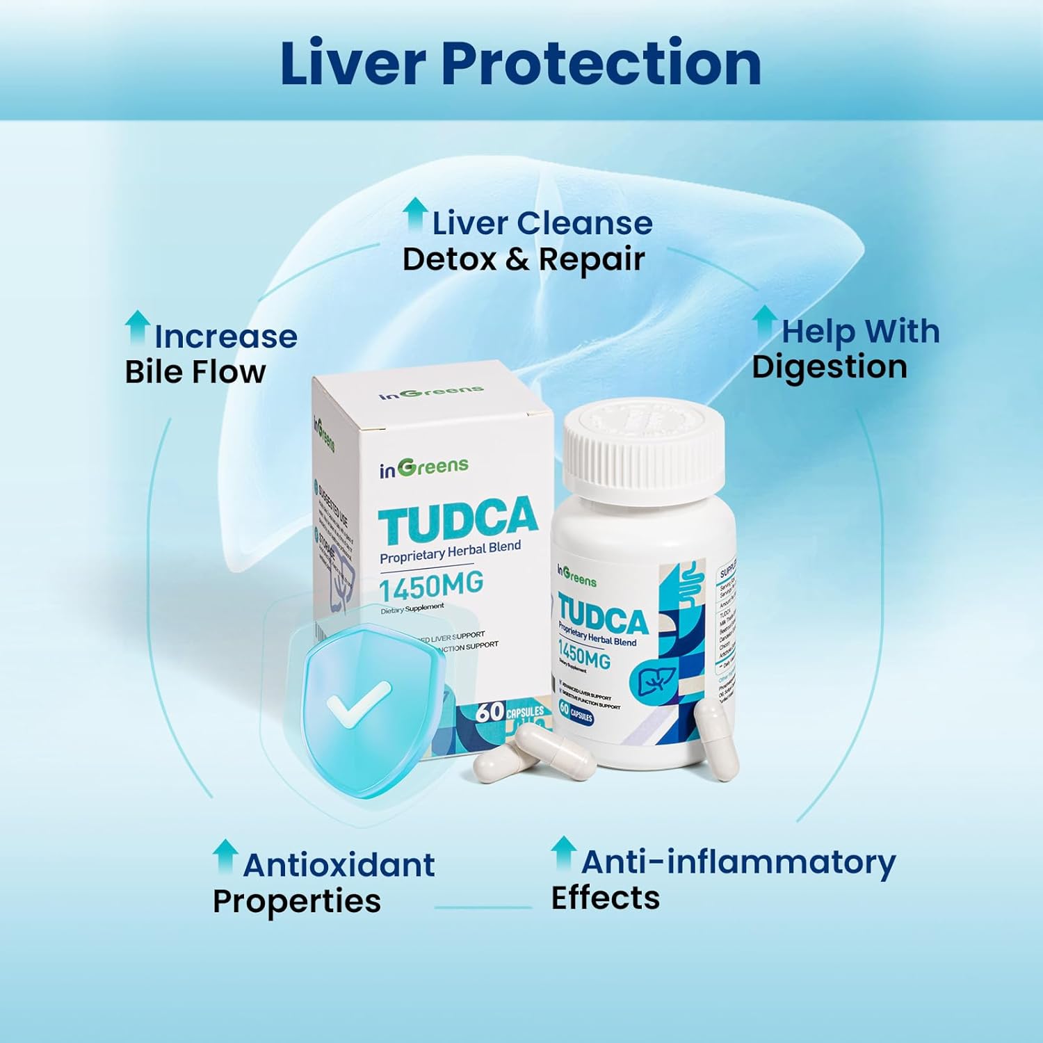 inGreens TUDCA+Milk Thistle 1450MG Health for Liver Kidney Cleanse Detox and Repair 60 Caps - Görsel 2